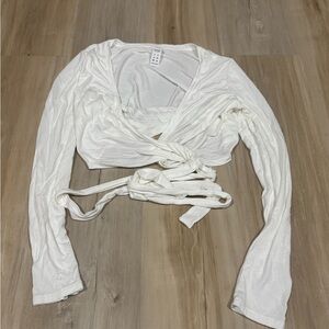 Chic White Long Sleeve Wrap Blouse